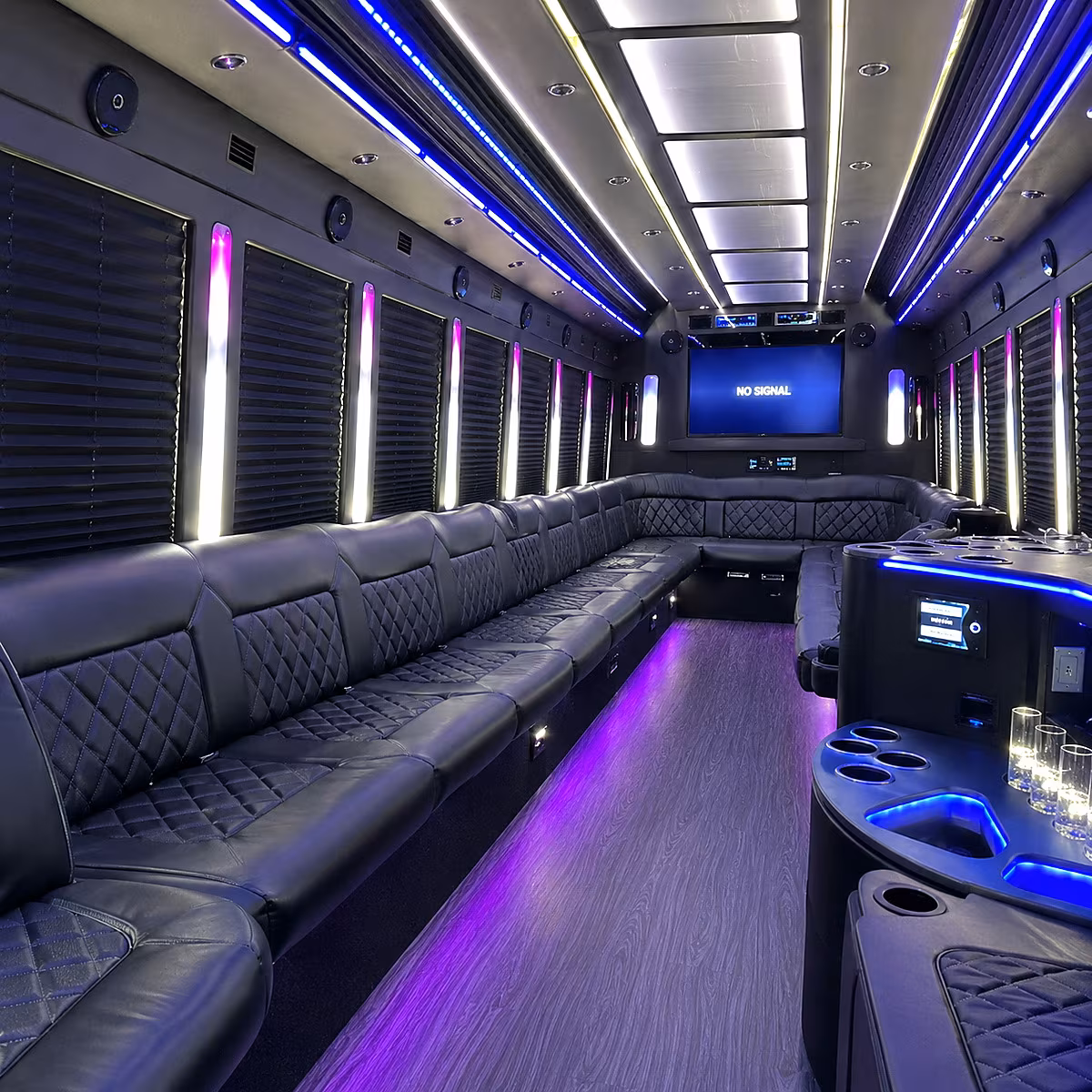 broken arrow 30 passenger party bus inside